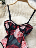 Women Strap Floral Print Bobysuits Ladies Camisole Korean Sexy Rompers Female Streetwear Vintage Slim