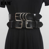 Pu Leather Black Metal Buckle Wide Elastic Belt Personality Women New Fashion Tide All-match Spring Autumn 2023