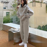 Casual Sports Suit Hoodie Suits Women Autumn Winter Korean Loose Hoodie And Sweatpants Two Piece Sets Hooded Sets
