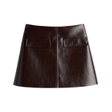 Burgundy Pu Leather Jacket And Mini Skirt-Outfit