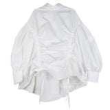 Women Drawstring Irregular Big Size Blouse New Stand Collar Long Sleeve Loose Shirt Fashion Spring Autumn 2023