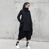 Black Winter Clothing For Women High Neck Long Sleeve Loose Asymmetrical Solid Casual Coats Female Korean Fashion