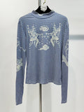 Round-Necked Shirt Women 2025 Spring New Fashion Printing Design Long-Sleeved High-End Feel