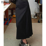 Waist Solid Midi Skirts Women Asymmetrical Chic Trendy Spring Elegant Office Ladies Simple All-match Aesthetic Faldas