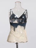 Temperament Casual Two Sets Of 2025 Autumn And Winter New Trend Hottie Lace Splicing Denim Shorts Set