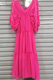 Ruched Midi Dresses For Female V Neck Batwing Sleeve High Waist Loose Summer dress women 2023 Fashion Clothes Style