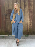 Explosion. Women's Casual Cotton Set Long-Sleeved Round Collar Trousers Casual