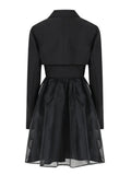 Fashion Women's Dress Solid Color Long Sleeve Patchwork Gauze Knee-length High Waist Bow Lace Dress Summer 2023 New
