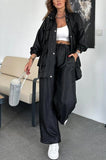 Women's Straight Trousers Two-Piece Solid Fashion Long-Sleeved Jacket Three-Dimensional Pocket