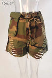 Fashion Women's Denim Shorts High Waist Loose Straight Camouflage Tassels Hollow Out Short Jeans Spring 2023 New