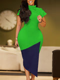 Women's Summer Collar Fashion Temperament Short-Sleeved Bag-Cuffed Crooked Pencil Dress African