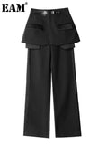 2023 New Spring Autumn High Waist Black Belt Split Joint Personality Loose Pants Women Trousers Fashion Tide