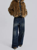 Winter 2024 Fashion Street Logo Metal Buckle Hottie Short Zipper Fur Hooded Coat Female-Outfit