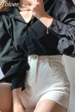 Women Shirts Office Lady Turn-down Collar Loose Lantern Sleeve White Blouses Tops Korean Fashion Elegant Blusas