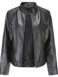VAREY LIN New Spring Autumn Moto Biker Pu Coat Women Casual Stand Collar Zipper Faux Leather Jacket Lady Casual Slim