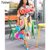 Pleated Short Sleeve Dresses High Waist Print Maxi Dress Fashion Casual Office Elegant Party Club Dresses For Women