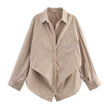 New Bat Sleeve Loose Striped Shirt