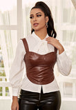 Fashion Brown Pu Leather Straps Crop