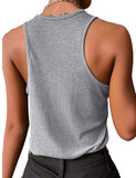 U-Neck Solid Cotton Blend Button Regular Tank