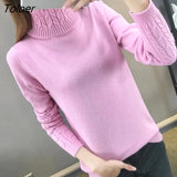 Slim Turtleneck Twist Pullover Sweaters Women's Candy Colors Long Sleeve Warm Knit Tops Korean Elegant Pullover