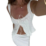 Tank Top Aesthetic 2000s Women White Ruffle Trim Eyelet Cutout Single Breasted Sleeveless Vest Fairycore Clothes