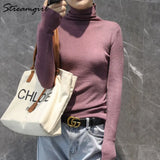 Women Winter Sweater 2020 Casual Solid Elsticity Pullover Knitted Woman Sweaters Black Turtleneck Sweater
