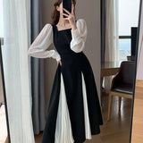 Lady Black Elegant Dress Women French Vintage Midi Dress Casual Party One Piece Dress Korean Fashion 2021 Autumn