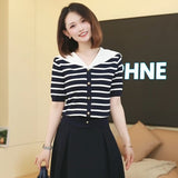 Simple And Thin Striped Knitted Shirt Summer New Small Man With Reduced Age Thin Short-Sleeved