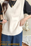 Vintage knitted Sweater Vest Women V-neck Fashion Sweater Pullover Solid Sleeveless Tops For Women Autumn