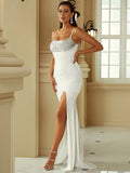 Ruched Spaghetti Strap Split Dress with
