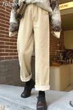 Corduroy Pants Women Fall Wide Leg High Waist Trousers Autumn Casual Long Pants Harajuku Streetwear Beige