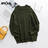 Aproms Elegant Cold Shoulder Knitted Loose Sweaters Women 2021 Autumn Winter Side Split Pullovers Streetwear Fashion Jumpers