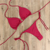 Neck With Bikini Solid Color Sexy Swimsuit Lady Split Strap Adjustable Multi-Color Swimsuit