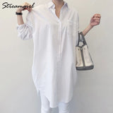 Women's Tunic White Shirt Oversize Woman Loose Long Sleeve Boyfriend Korean Clothes Women Office Blouse Shirt