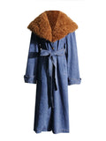 Toloer Spring New Fashion Temperament Can Be Removed Wool Collar Design Sense Waist Show Thin Denim Trench Coat Female Long Coat-Outfit