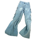 Multi-Pocket Workwear Jeans Women's Large Street Vibe High-Waist Broad Legs Casual Straight