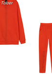 Tracksuit Women Two Piece Set Autumn Winter Loose Hood Sweatshirt Pullover Pants Suit Streetwear Casual Female