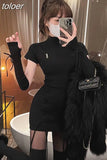 Mini Dress for Women Lace Up Tunic Knitted Robe Vestido Feminino Fashion Korean Bodycon Y2k Dresses Temperament Robe