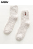 Embroidery CAT Deer Thickening Women Cotton Lovely Plush Keep Warm Sleep Ladies Funny Cute Socks Hosiery Winter