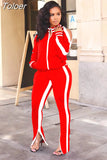 Winter Two Piece Set Tracksuit For Women Long Sleeve Striped Coat And Skinny Pants Sweat Suits Casual Sportswear