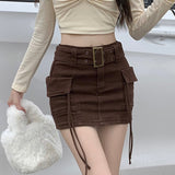 Mini Cargo Skirt Denim Women Y2k Vintage High Waist Belt Pocket Sexy Slim Pencil Skirt Korean Streetwear Summer
