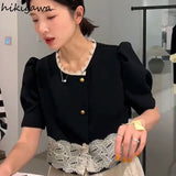 Blouse Women O-neck Lace Puff Sleeve Tops Female 2023 Blusas Mujer De Moda Temperament Blouses Vintage Crop Shirt