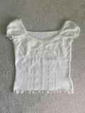 Paneled Lace White Puff Sleeve Blouse-Outfit