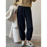 Women's Fleece Lined High Waist Sweat Pants 2022 Winter New High Waist Loose Cropped