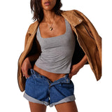 New Women's Sleeveless Sling Vest Square Neck Casual Basic Umbilically Umbilized Top Women's