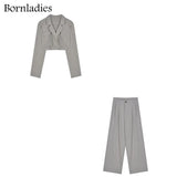 Summer Two Piece Sets Korean Fashion Blazer Suits Women Crop Coat and Pant Suits Long Sleeve Ensemble 2 Pieces