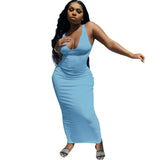Bodycon Long Maxi Dresses for Women Elegant Robe Deep V Neck Sexy Summer Sleeveless Office Vestido White Lady Dress