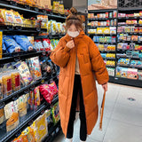 Korean Advanced Sense Hooded Coffee Color Long Cotton Coat Female Autumn And Winter Loose Cotton-Padded Jacket Fashion Temperament Cotton Clothes-Outfit
