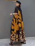 Print Dress For Women O Neck Short Sleeve Pockets Straight Loose Vintage Dresses Female 2023 Summer Fashion