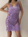 Sexy Fashion Women's Dress New V-neck Sequined Hollow Sespender Colorful Tassel Mini Dresses Female Summer 2023